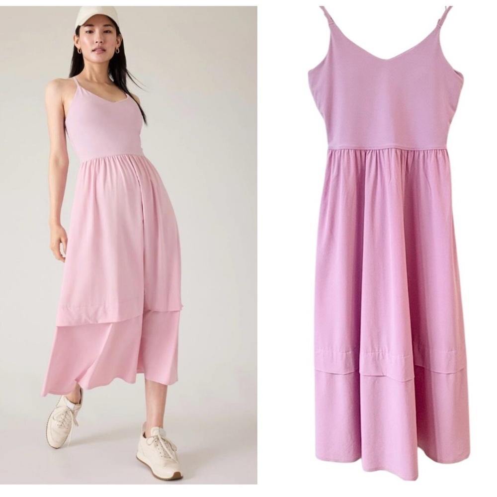 Athleta Pink Tiered Midi Dress